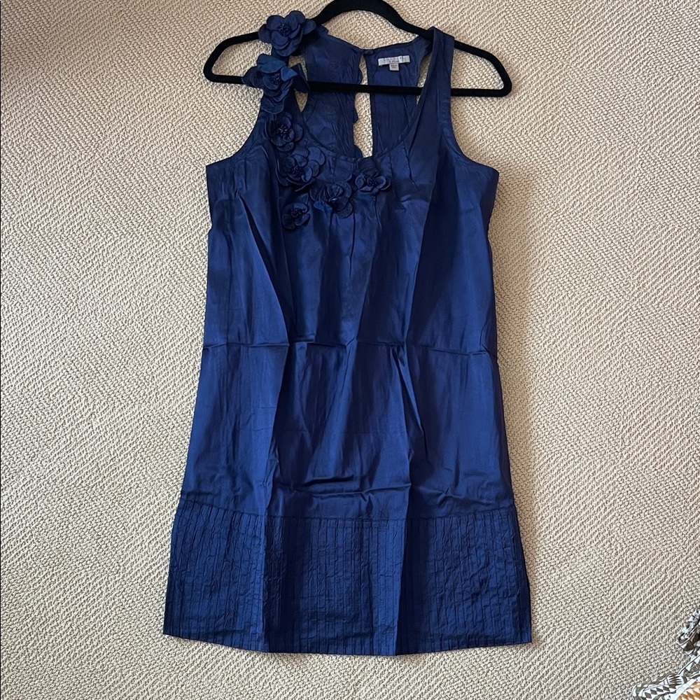 Calypso St. Barth Navy Sleeveless Floral Appliqué Mini Dress
